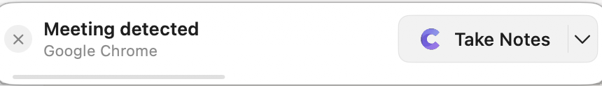 Clipper meeting detected notification with Take Notes button